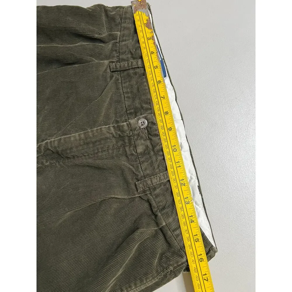 Vintage Polo Ralph Lauren HammonvCorduroy Pants Green Brown Pleated Cuffed 34/32